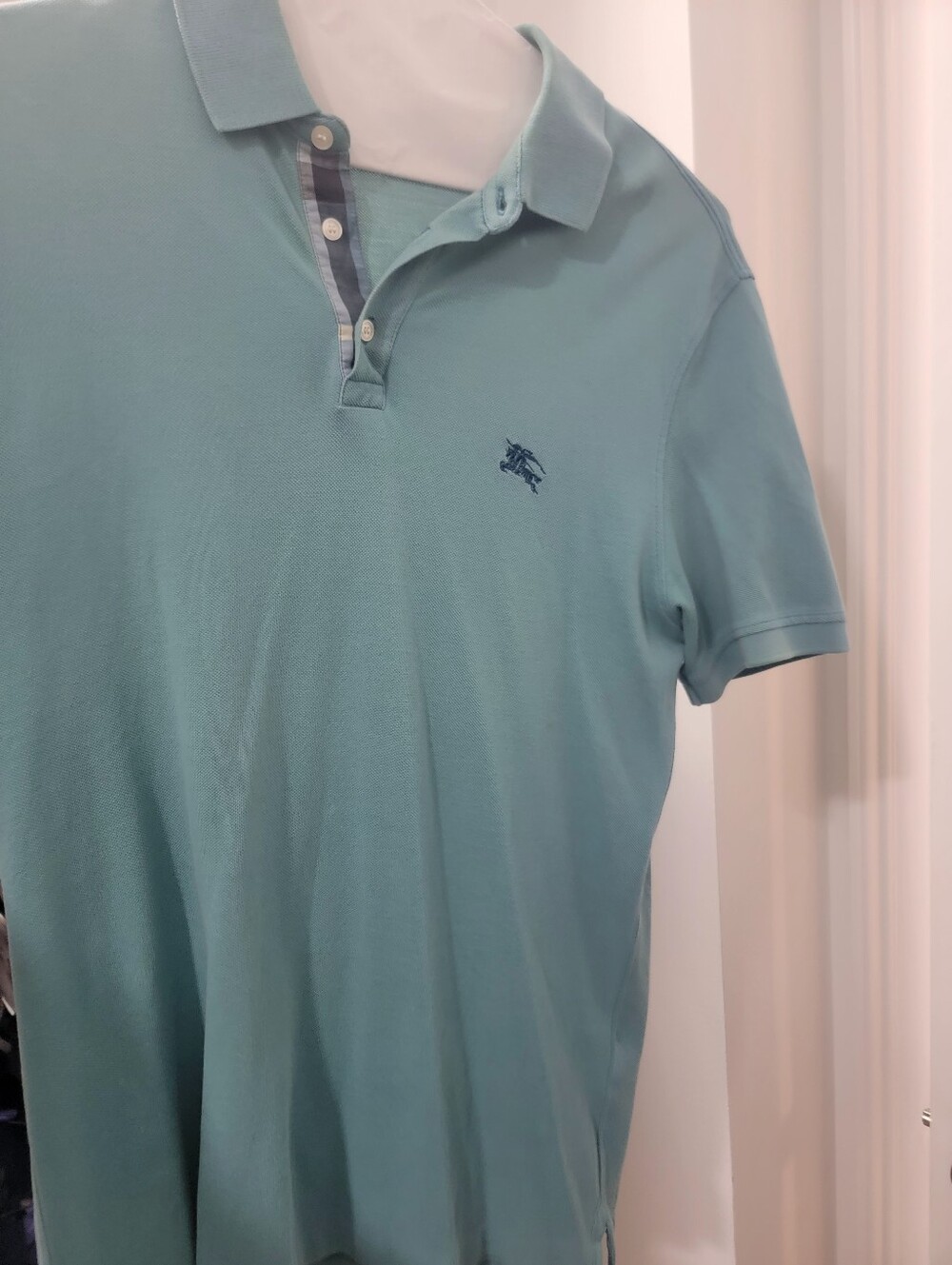 Burberry Light Teal Polo Shirt with Navy Logo